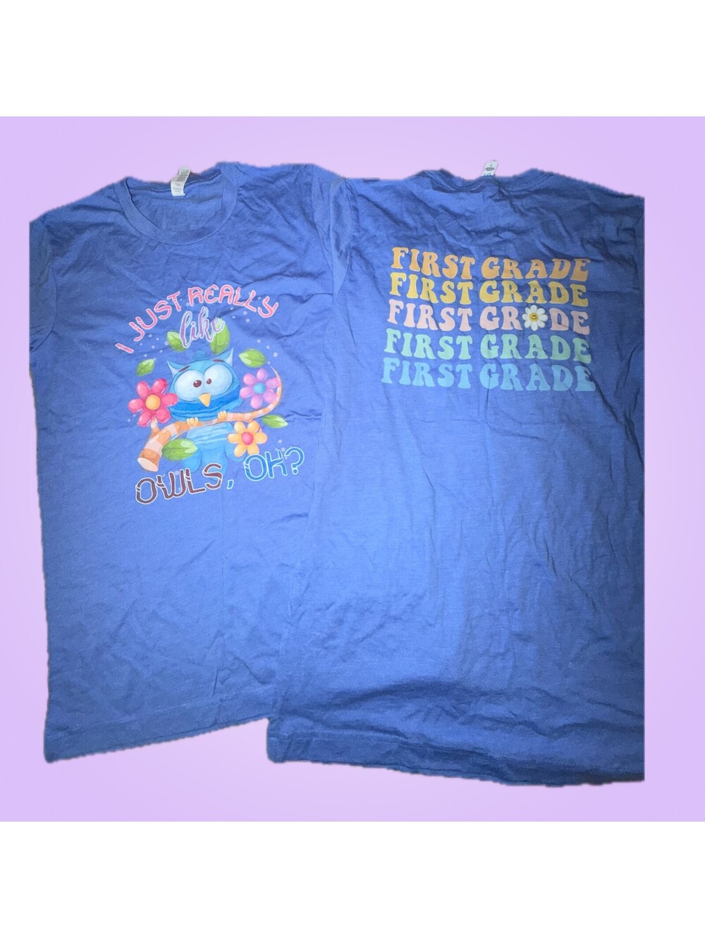 2 First Grade Teacher Owl Graphic T-Shirts Matching Teacher Besties | Small